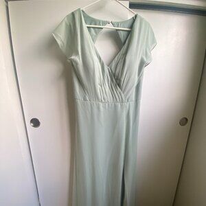 Long Light Green Slit Bridesmaid Dress